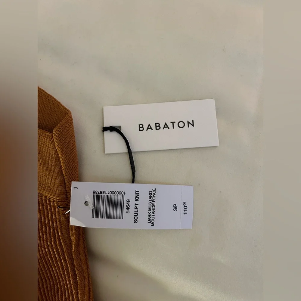 NWT Aritzia Babaton Ribbed Sculpt Knit Mini Dress Dark Mustard Sz S $110 - Picture 5 of 6